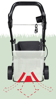 Honda HRE-Rasenmäher, Darstellung des Grasfangsacks, Rückansicht.