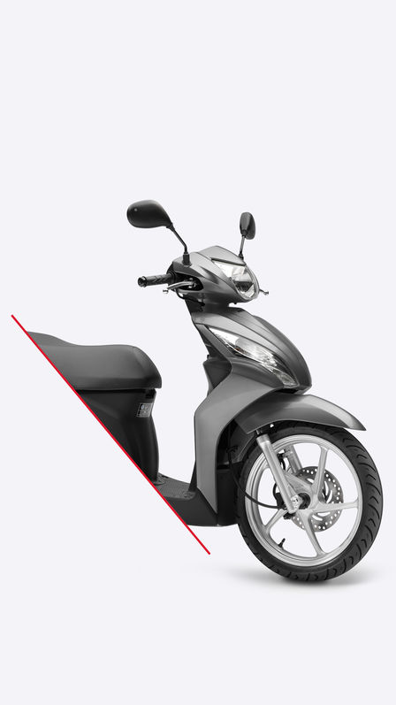 Seitenansicht eines grauen Vision Roller, zweigeteilt, um nur die vordere Hälfte abzubilden.