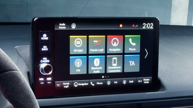 Nahaufnahme des 9-Zoll-Touchscreen-Displays des Honda Civic Type R.