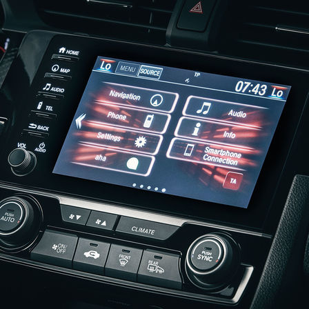 Nahaufnahme des Honda Civic Type R Honda CONNECT-Bildschirms