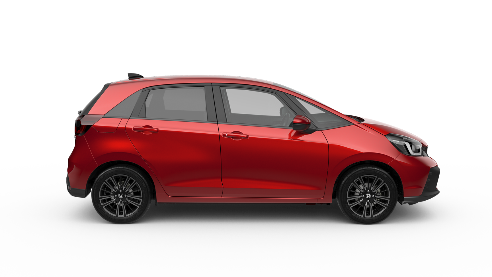 Seitenansicht eines blauen Honda Jazz Hybrid