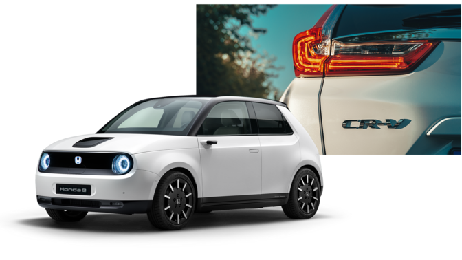 Dreiviertelvorderansicht des Honda Clarity Fuel Cell mit Honda Logo.