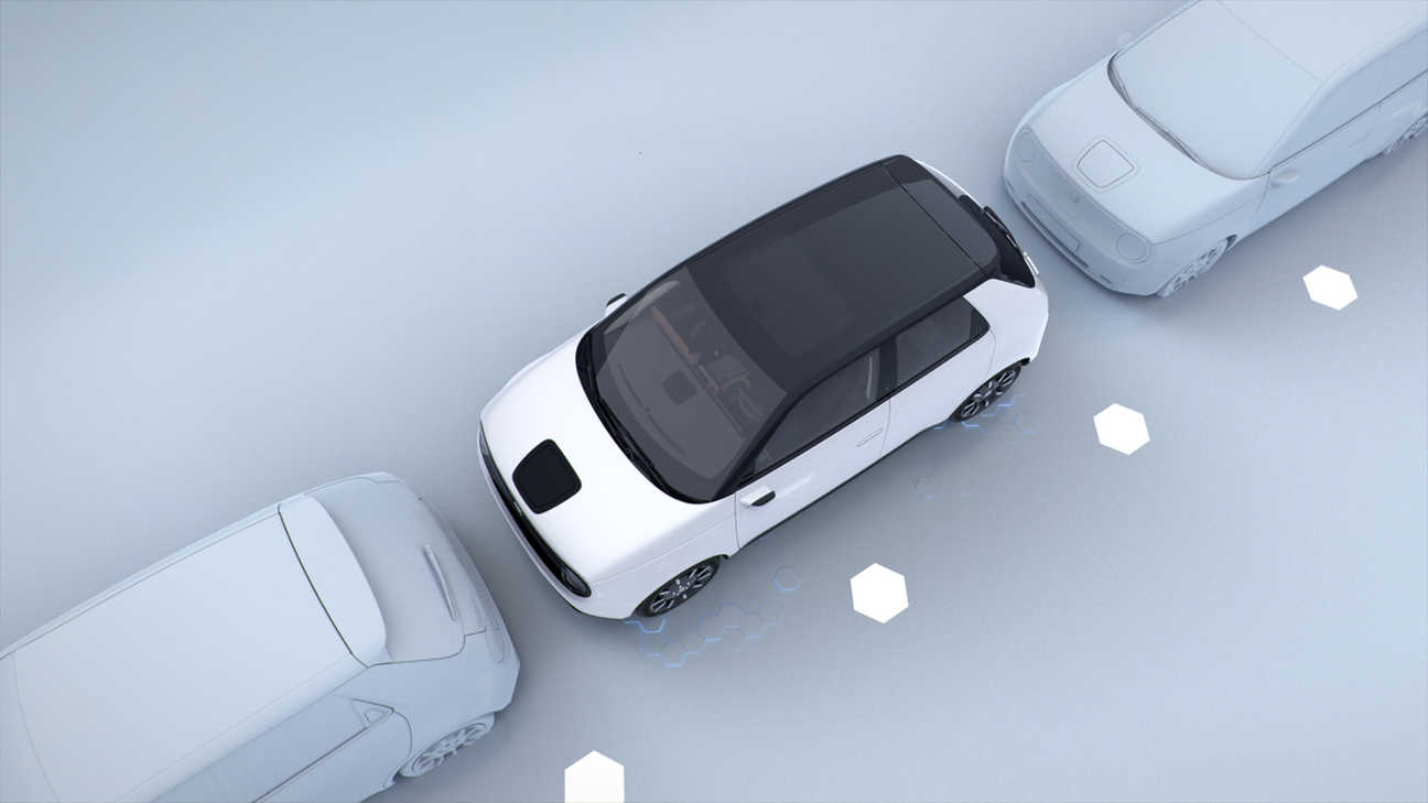 Still from Honda video to show Parking Pilot and Side-Camera Mirror System.
