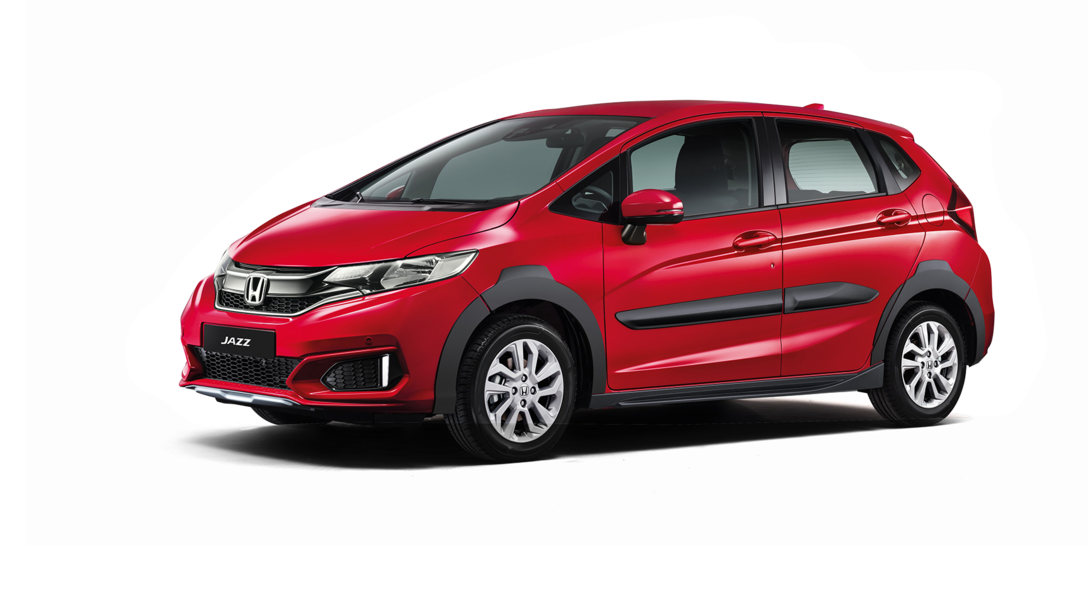 Dreiviertelvorderansicht Honda Jazz X-Road nach rechts weisend. Landschaftsaufnahme.