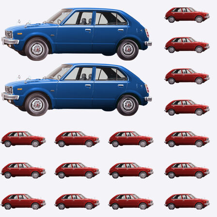 Abbildung einer aus Honda Civic zusammengesetzten amerikanischen Flagge.