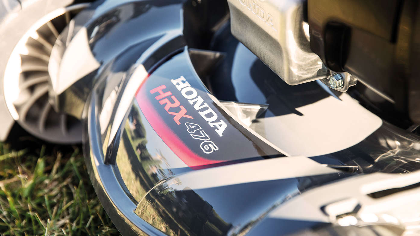 Honda HRX-Rasenmäher, Nahaufnahme des Mähdecks.