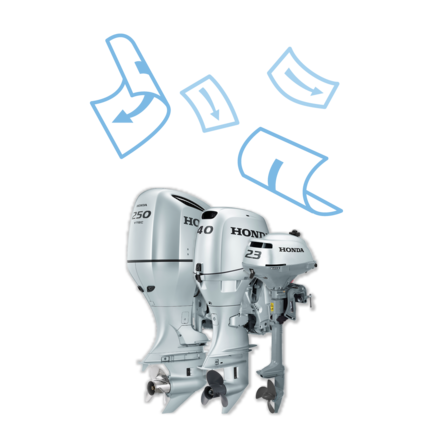 Drei Honda Marine-Motoren, Broschürenabbildung.