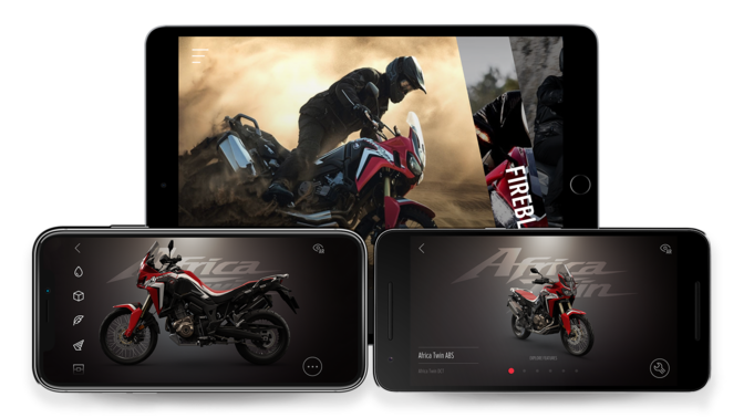 3 Screenshots der Africa Twin-App.