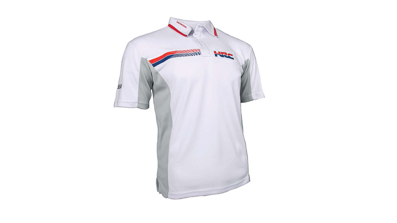 HRC-Renn-Polo-Shirt in Weiß – mit Honda Racing Corporation-Logo.