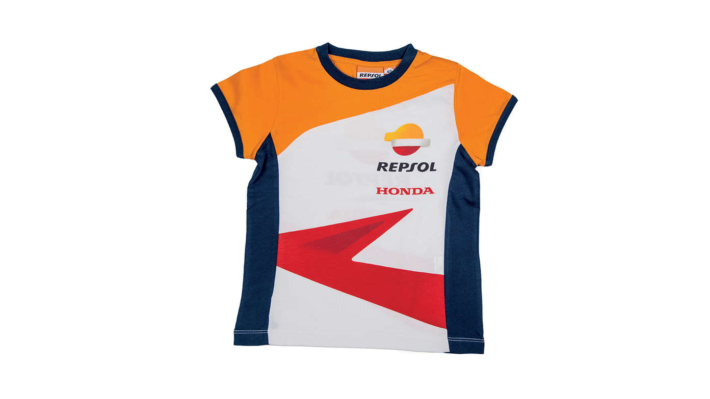 Honda Repsol-Kinder-T-Shirt mit Honda MotoGP-Design und Repsol-Logo.