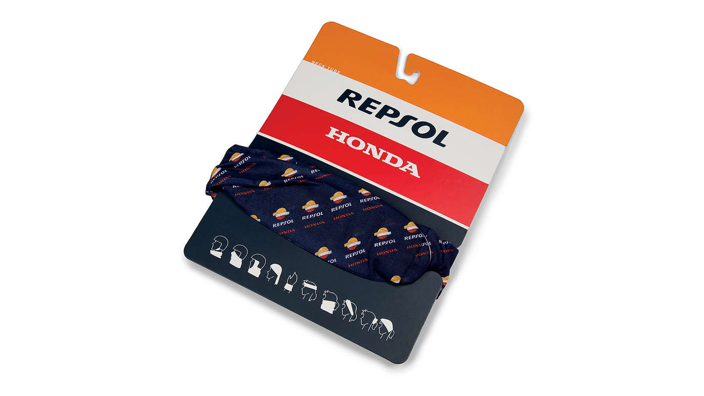 Honda Repsol-Schlauchtuch mit Honda MotoGP-Design und Repsol-Logo.