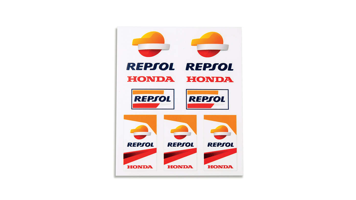 Honda Repsol-Vinylaufkleber-Set mit Honda MotoGP-Design und Repsol-Logo.