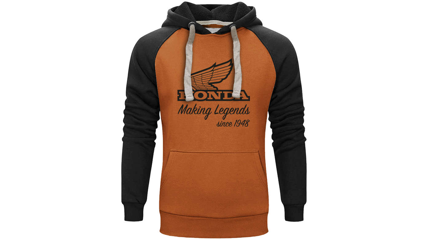 Honda Vintage-Hoodie in Orange und Schwarz. 
