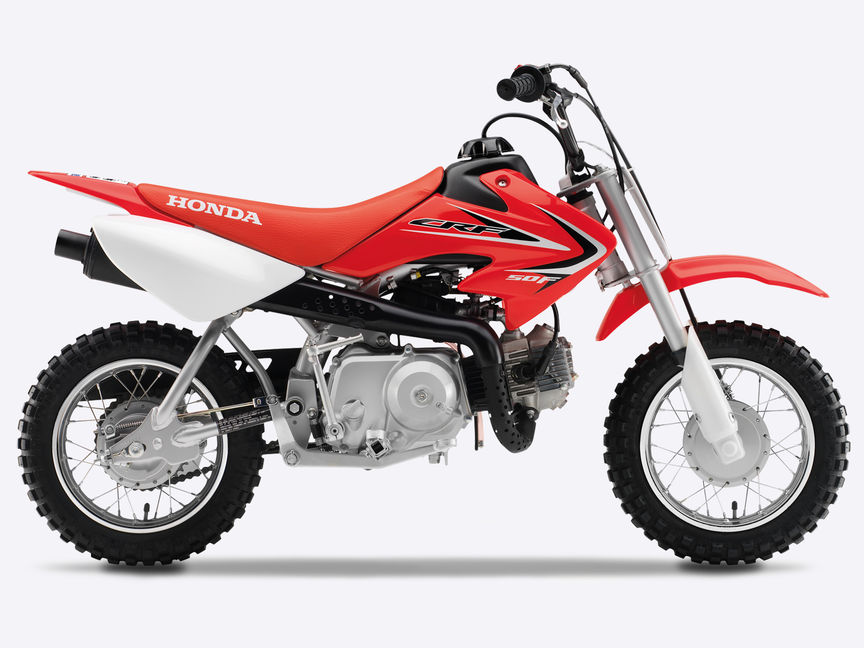 Seitenansicht einer roten CRF50F, nach rechts weisend.