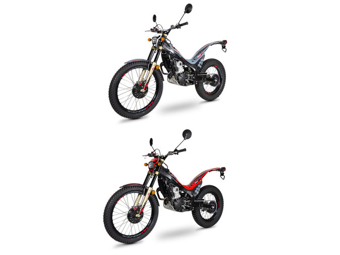 Honda Montesa Cota 301RR in Fighting Red und Sonic Grey, 3/4-Frontansicht von links