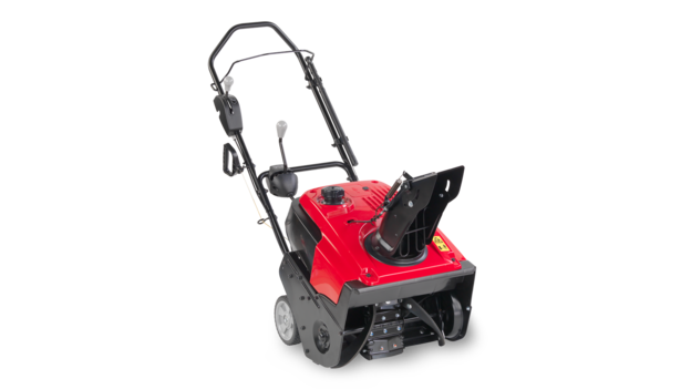 Einstufige Schneefräse, Dreiviertelansicht, nach rechts-zeigend.