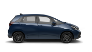 Seitenansicht eines blauen Honda Jazz Hybrid