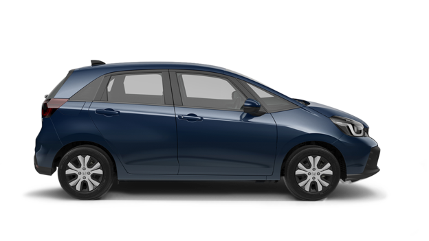 Seitenansicht eines blauen Honda Jazz Hybrid