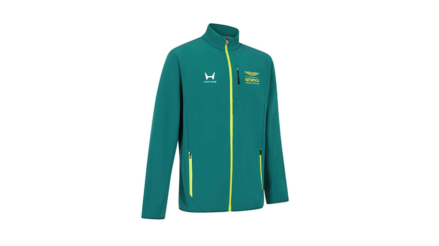 Abbildung zeigt Softshelljacke in grün der Honda F1 Kollektion 