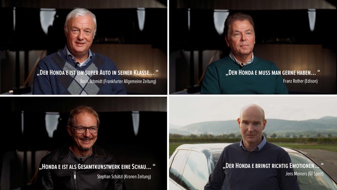 Fotos von deutschem Auto des Jahres Preisrichter, die über Honda E Elektroauto sprechen