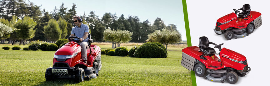 Links: Honda-Aufsitzm&auml;her, Verwendung nach Modell, Gartenumgebung Rechts: 2x Aufsitzm&auml;her