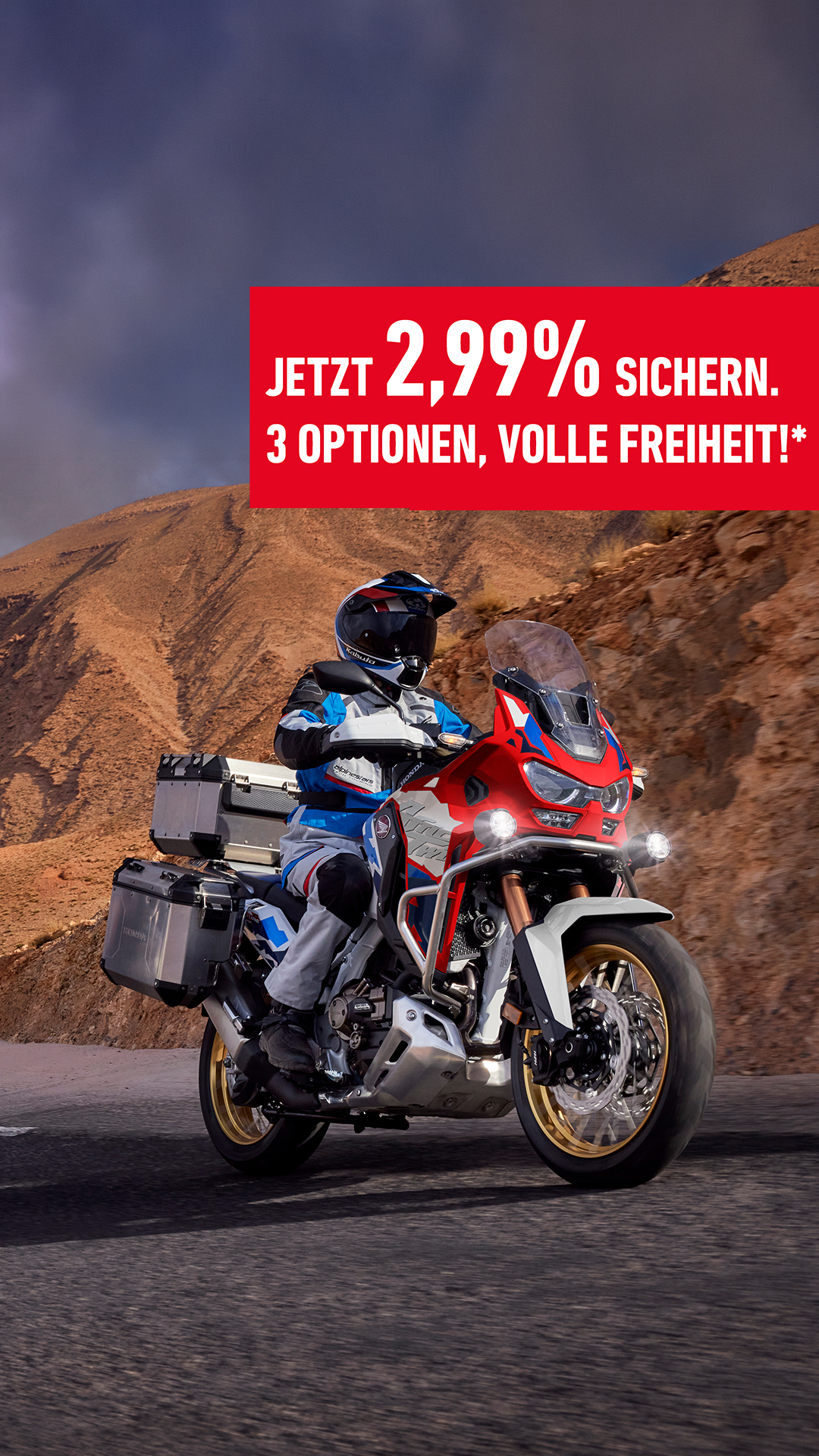2 Honda Adventure Sport fahren eine kurvige Straße in den Bergen